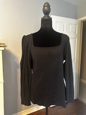 Madison Black Square Neck Long Sleeve Top